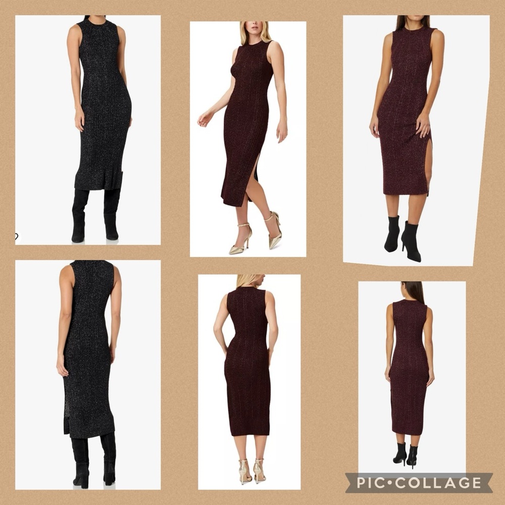 NWT CABLE-KNIT PAIGE Marium CABLE-KNIT Midi Sweater Dress BLACK SPARKLE 🖤✨ Med